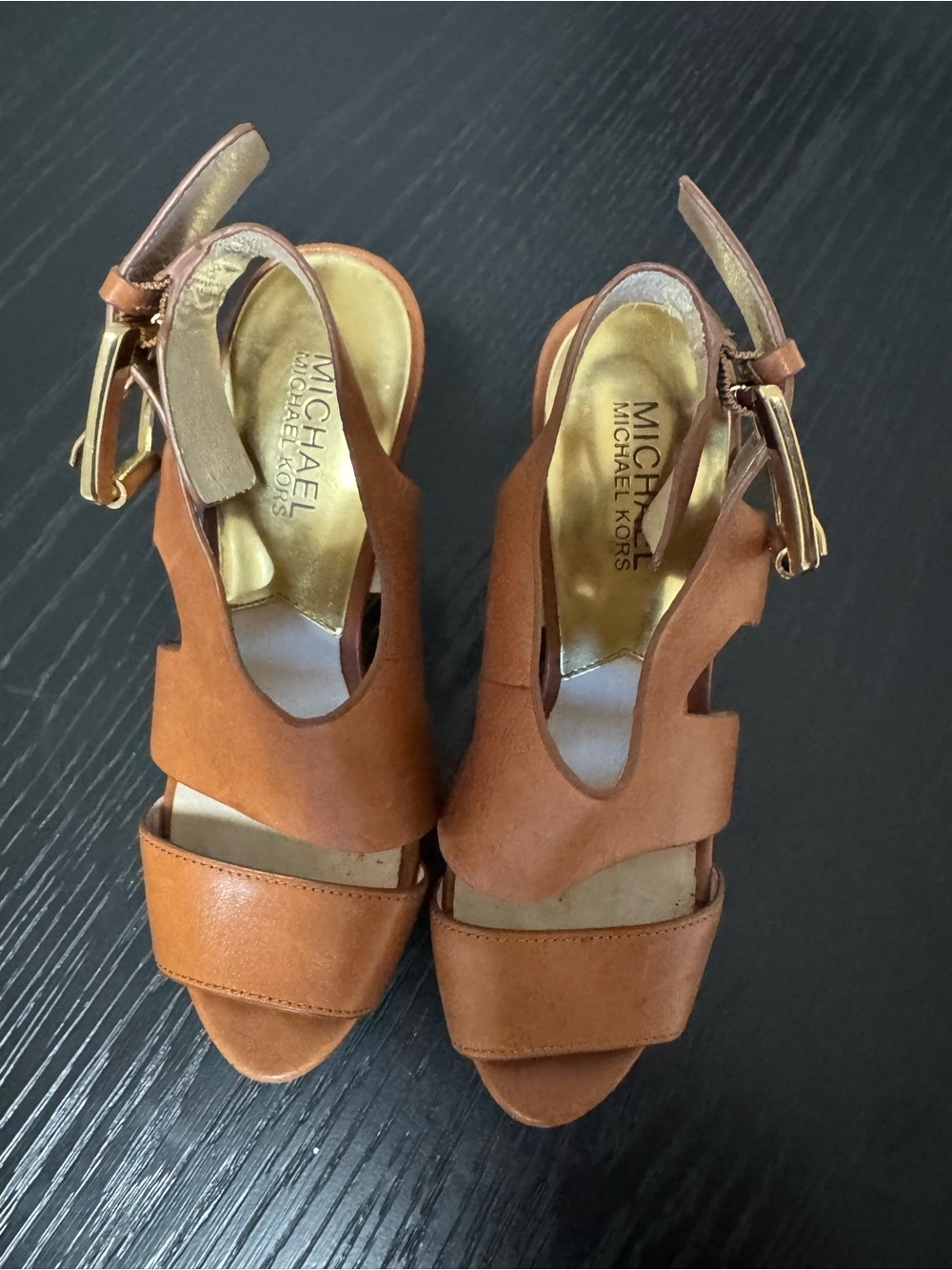 Michael Kors Tan Leather Open-Toe Ankle Strap Heels